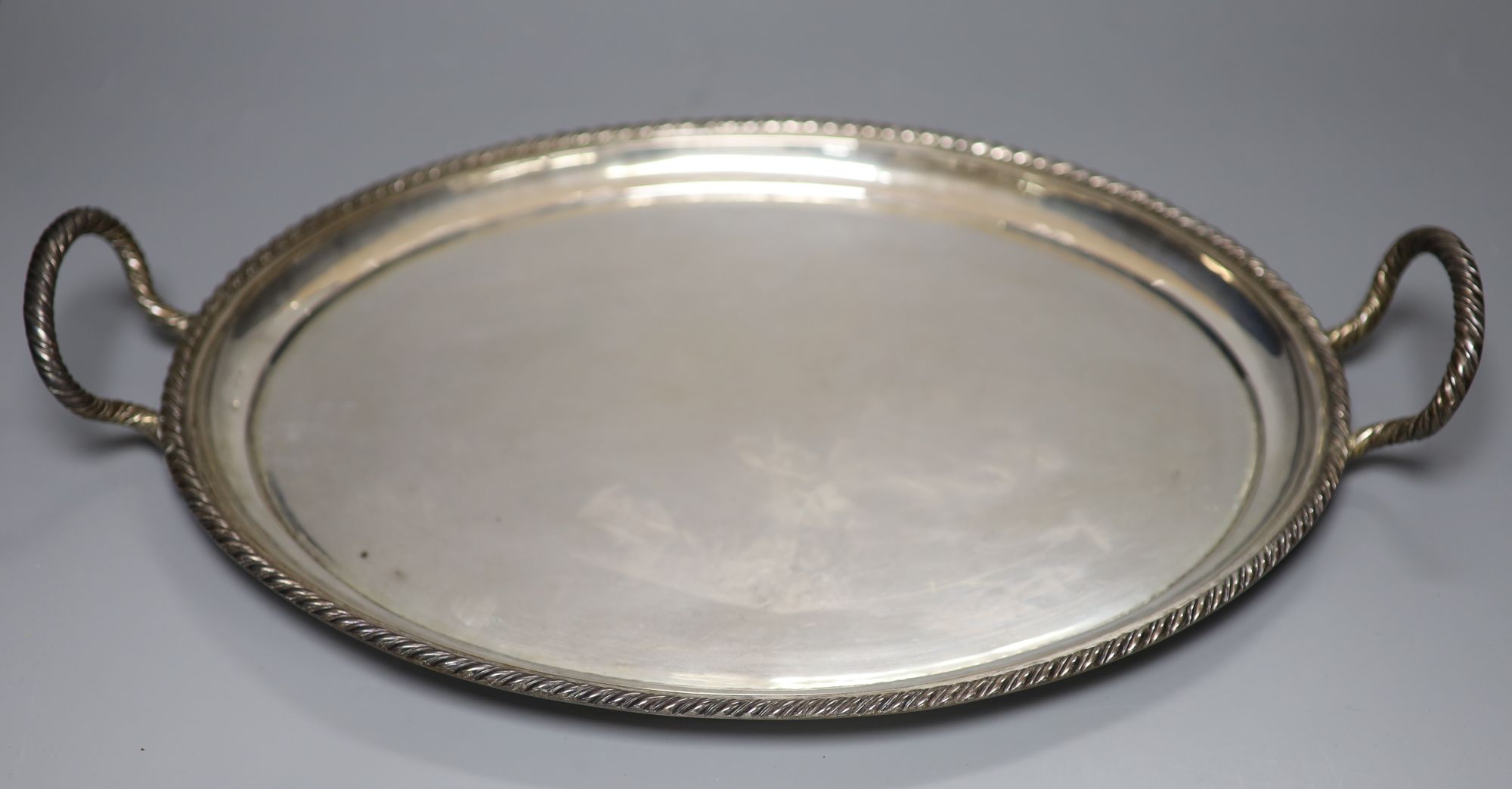 An Italian 800 standard white metal two-handled tray, 20oz; L 50cm